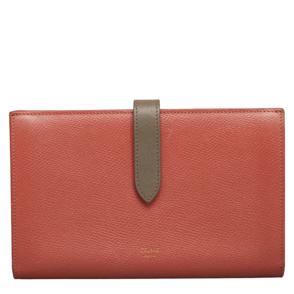 Celine Strap Wallet Long Bicolor Pink Gray Leather